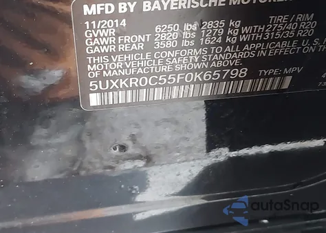 2015 BMW X5 xDrive35I из США, поврежденный, VIN 5UXKR0C55F0K65798